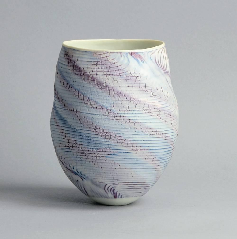 Porcelain Vase with Pink and Blue Glaze by Kristin Andreasson, 1988 In Excellent Condition For Sale In New York, NY