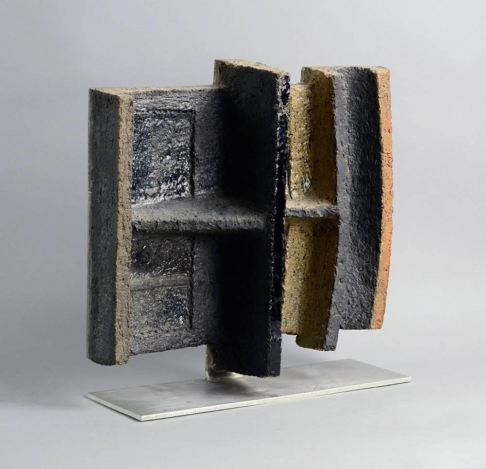 Danish Stoneware and Metal Sculpture by Arne Lundsteen Hansen, Denmark, 1969 For Sale