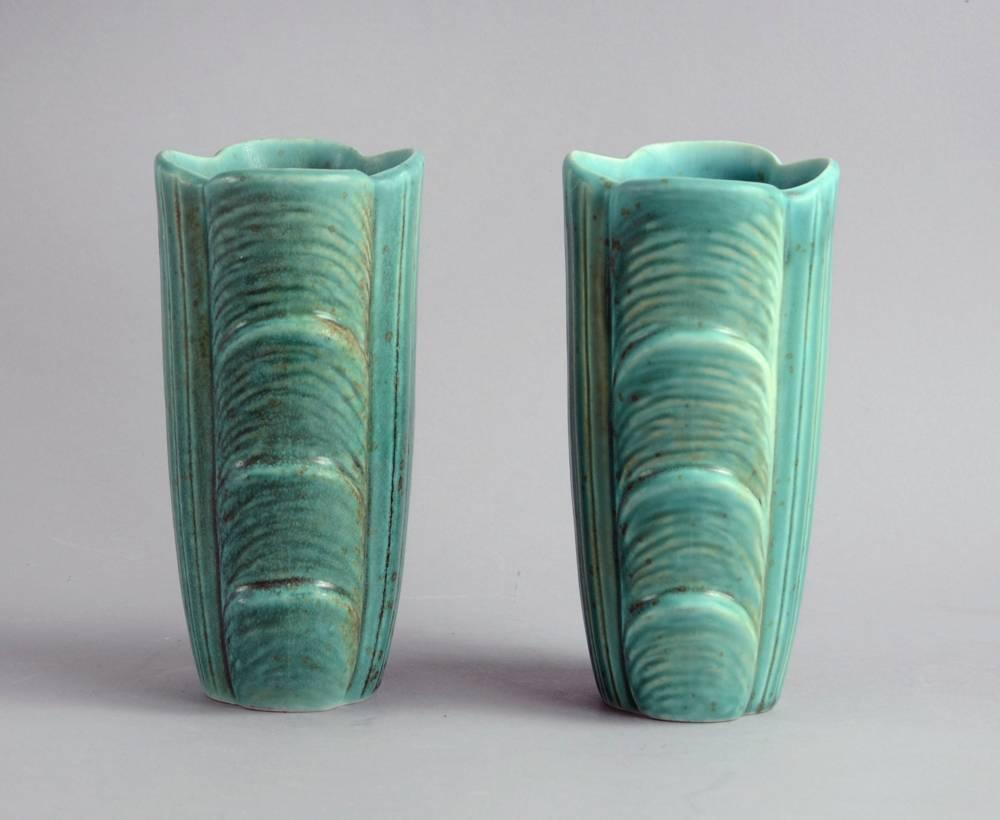 Swedish Pair of Art Deco Stoneware Vases by Gunnar Nylund for Rorstrand, 1930s-1940s For Sale