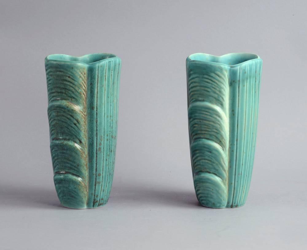20th Century Pair of Art Deco Stoneware Vases by Gunnar Nylund for Rorstrand, 1930s-1940s For Sale