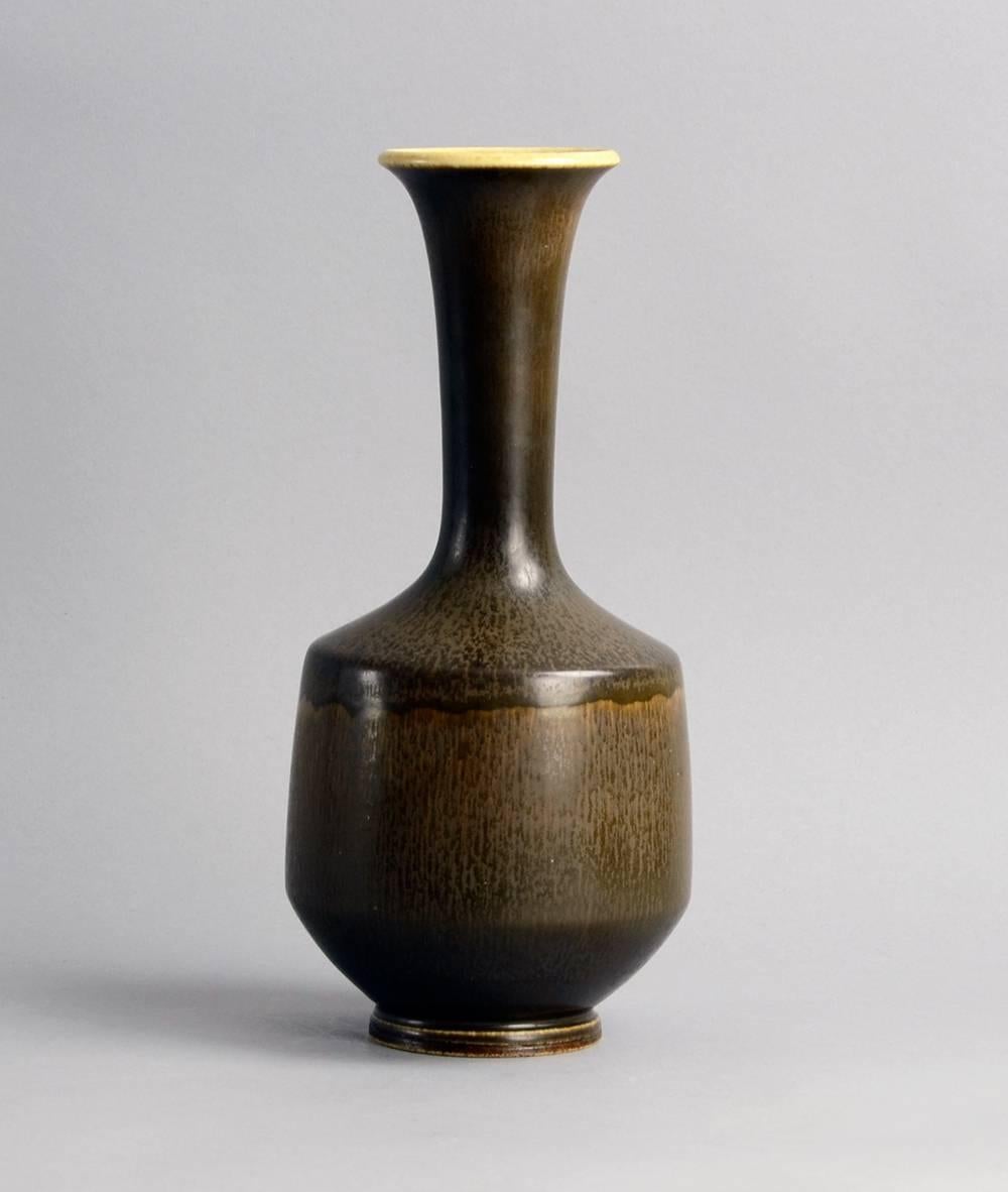 Swedish Unique Vase with Brown Haresfur Glaze by Berndt Friberg for Gustavsberg, 1966 For Sale