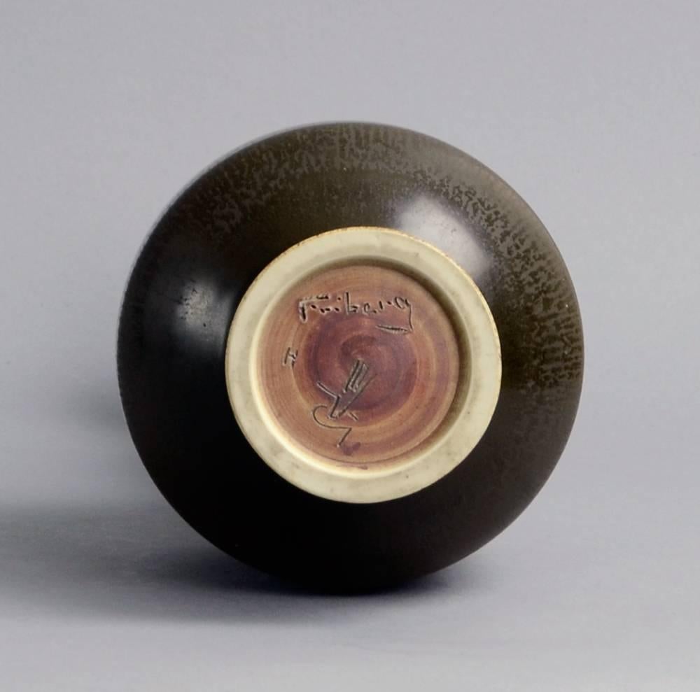Mid-20th Century Unique Vase with Brown Haresfur Glaze by Berndt Friberg for Gustavsberg, 1966 For Sale