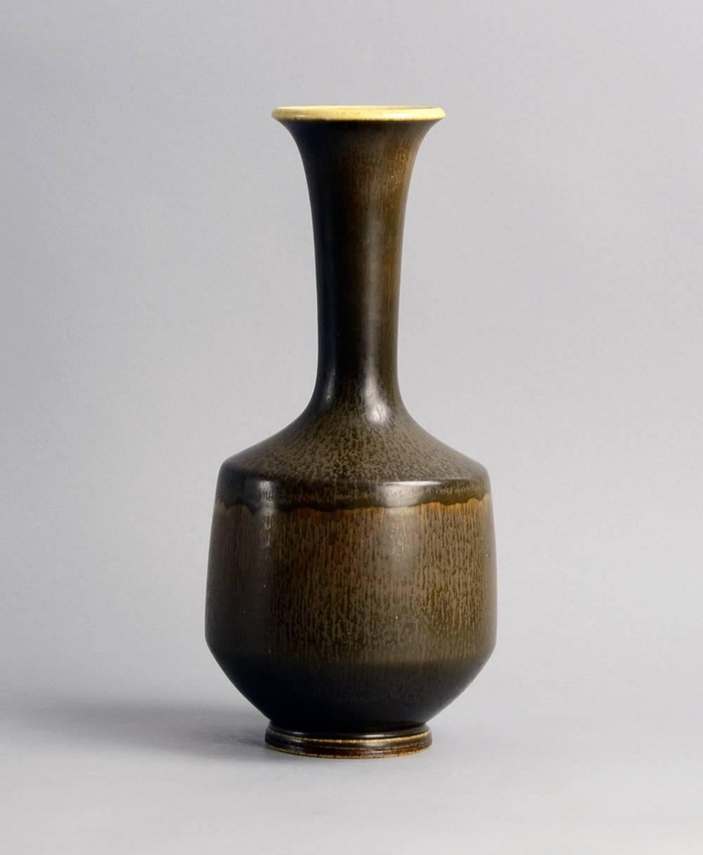 Scandinavian Modern Unique Vase with Brown Haresfur Glaze by Berndt Friberg for Gustavsberg, 1966 For Sale