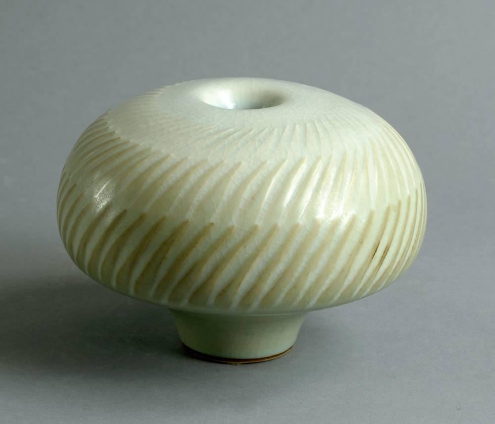 Glazed Unique Sculptural Vessel with Off-White Glaze by Karl Scheid, Germany, 1983 For Sale