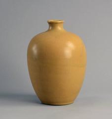 Unique Stoneware Vase with Matte Yellow Ochre Haresfur Glaze by Tobo, Sweden