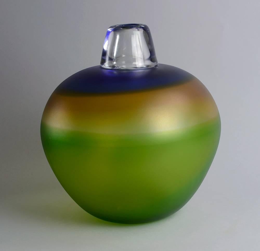 Göran Wärff for Kosta, Sweden.  
Large glass vase in shades of green, brown and blue.
Height 13 1/2