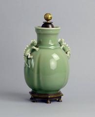 Ceramic Jar with Celadon Glaze, Bronze Lid and Foot, by Bode Willumsen 1930s