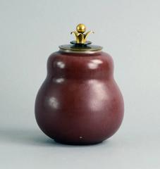 Stoneware Jar with Oxblood Glaze and Bronze Lid by Carl Halier, 1948