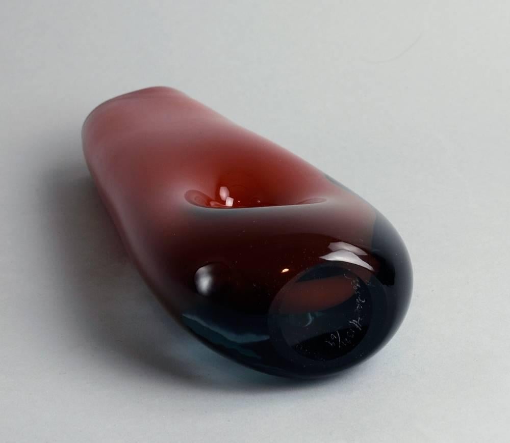 Swedish Pierced Vase in Red and Gray Glass by Vicke Lindstrand for Kosta, Sweden, 1955 For Sale