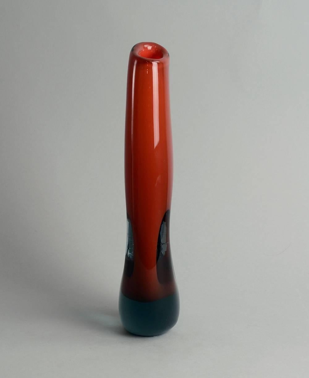Mid-20th Century Pierced Vase in Red and Gray Glass by Vicke Lindstrand for Kosta, Sweden, 1955 For Sale