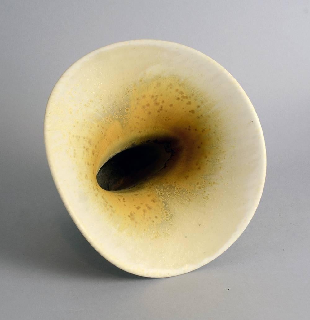 Mid-Century Modern Unique Stoneware Vase with Cream Crystalline Glaze by Gottlind Weigel For Sale
