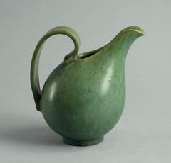Stoneware Pitcher with Green Glaze by Arne Bang, Denmark, 1930s