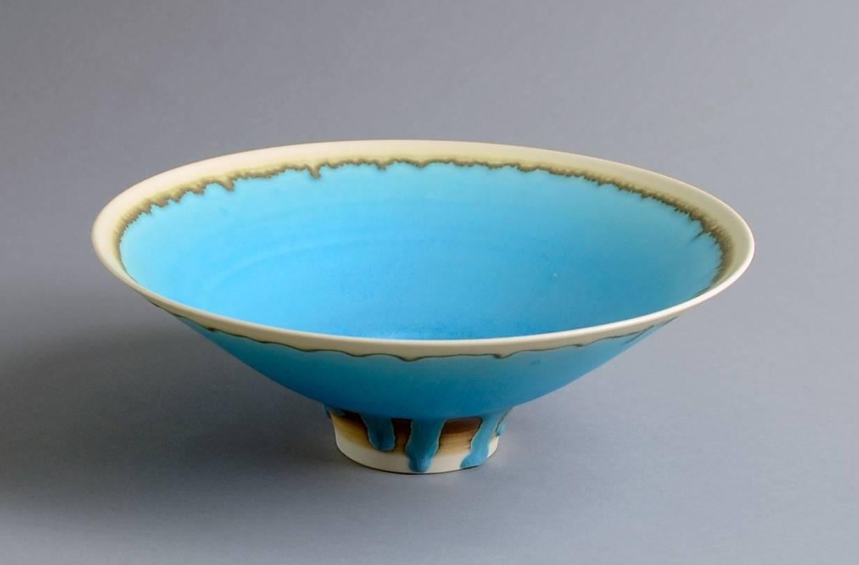 Mid-Century Modern Porcelain Bowl with Blue and White Matte Glaze by Peter Wills