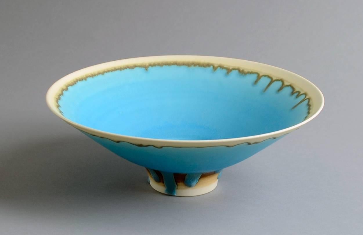 British Porcelain Bowl with Blue and White Matte Glaze by Peter Wills