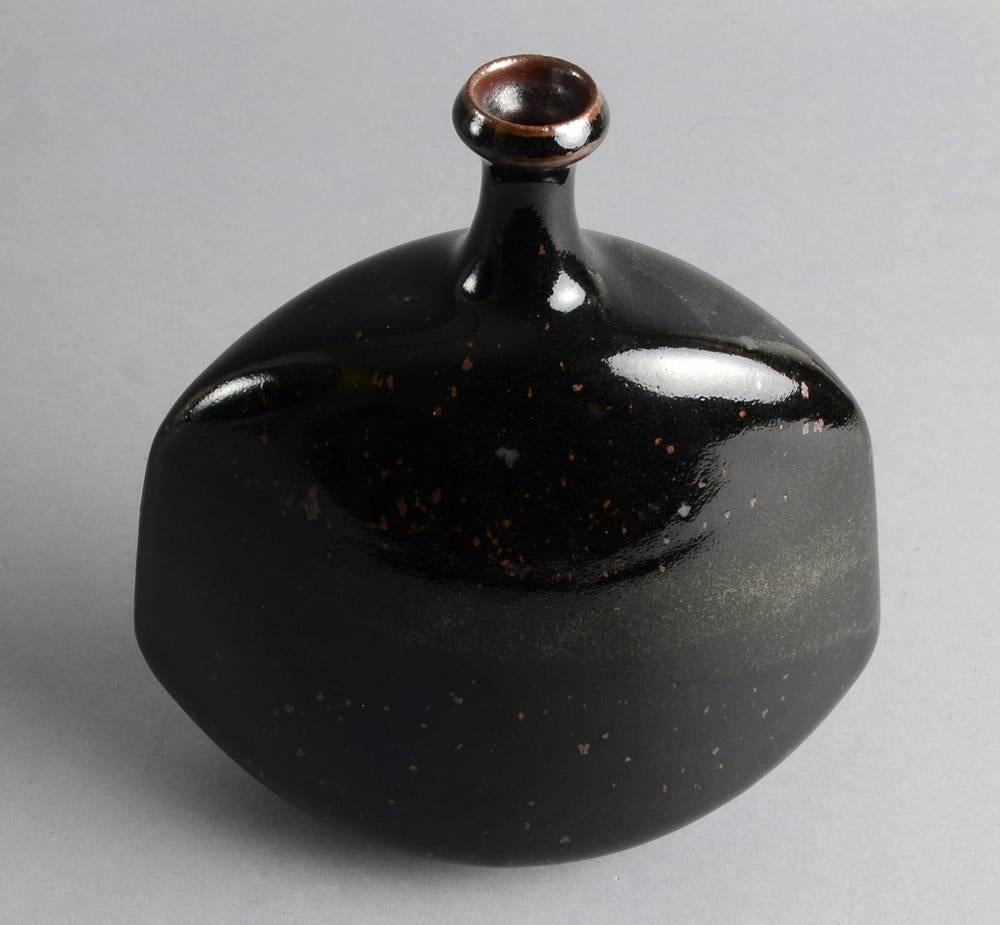 Mid-Century Modern Stoneware Bottle with Black Glaze by Karl Scheid, 1977 For Sale