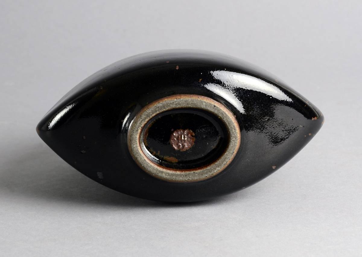 Glazed Stoneware Bottle with Black Glaze by Karl Scheid, 1977 For Sale