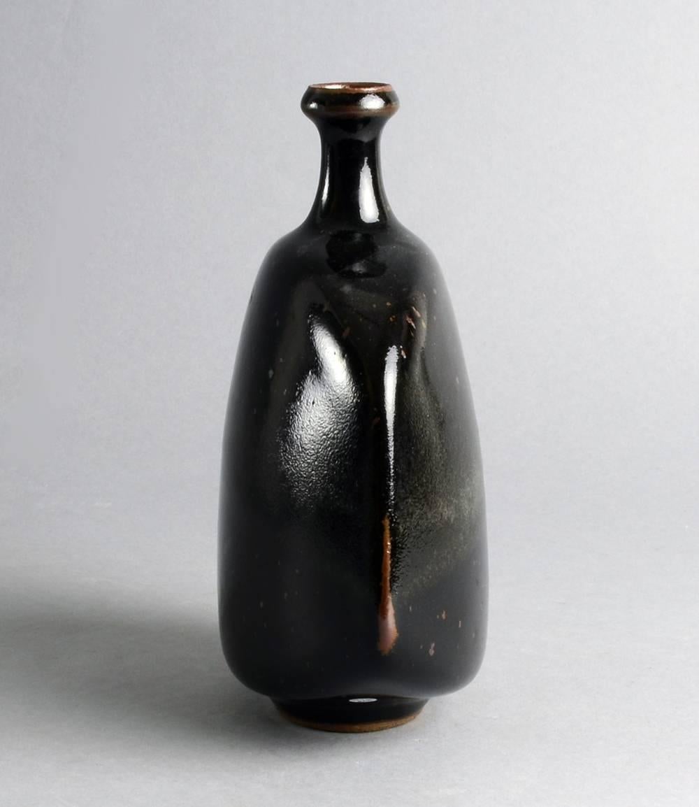 German Stoneware Bottle with Black Glaze by Karl Scheid, 1977 For Sale