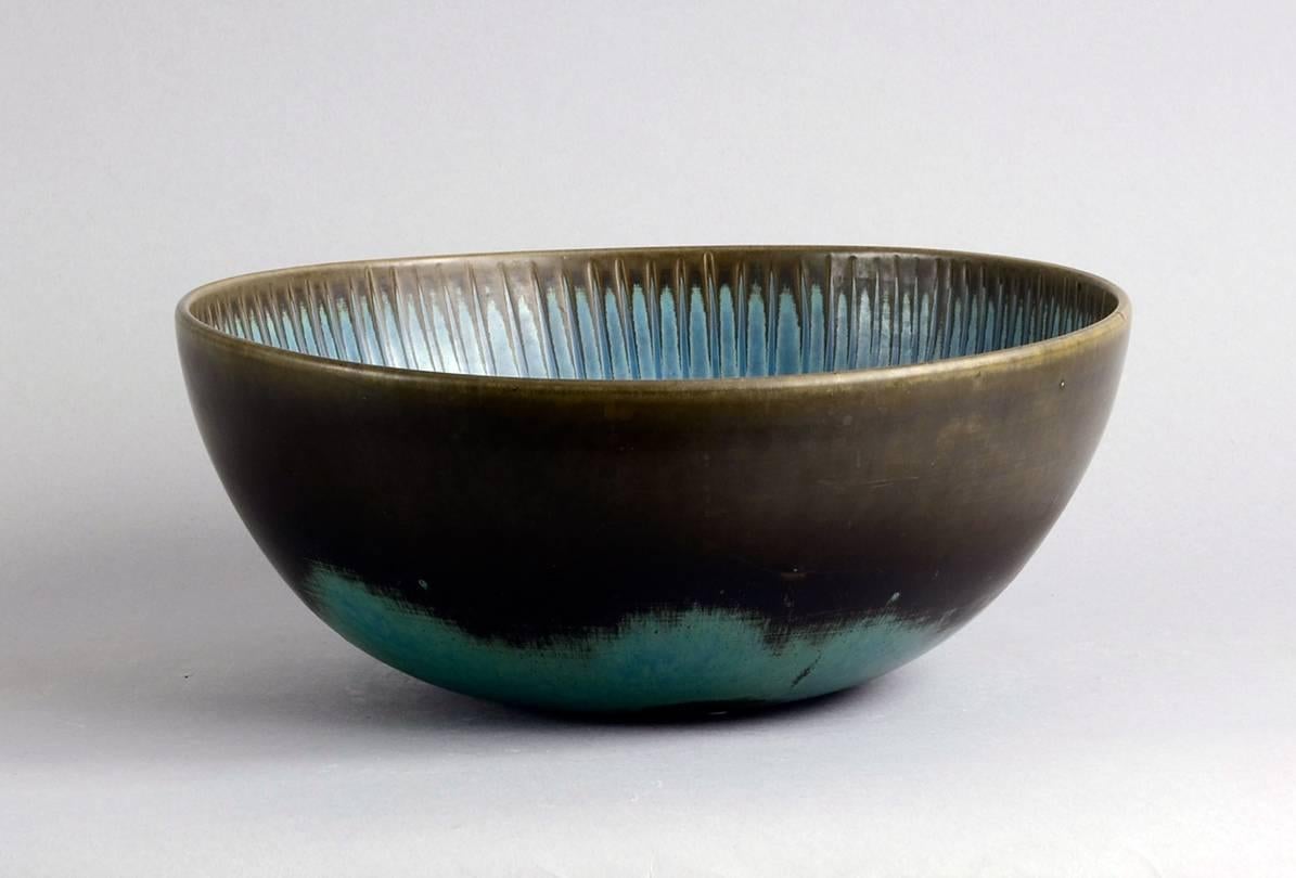 Glazed Large Unique Stoneware Bowl by Stig Lindberg for Gustavsberg For Sale