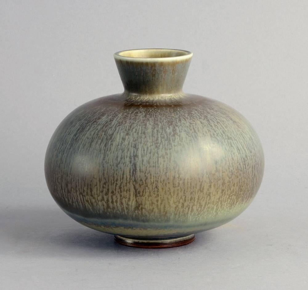 Mid-Century Modern Unique Stoneware Vase with Gray Haresfur Glaze by Berndt Friberg for Gustavsberg For Sale