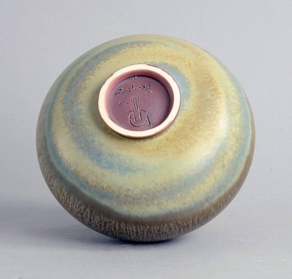 Unique Stoneware Vase with Gray Haresfur Glaze by Berndt Friberg for Gustavsberg In Excellent Condition For Sale In New York, NY