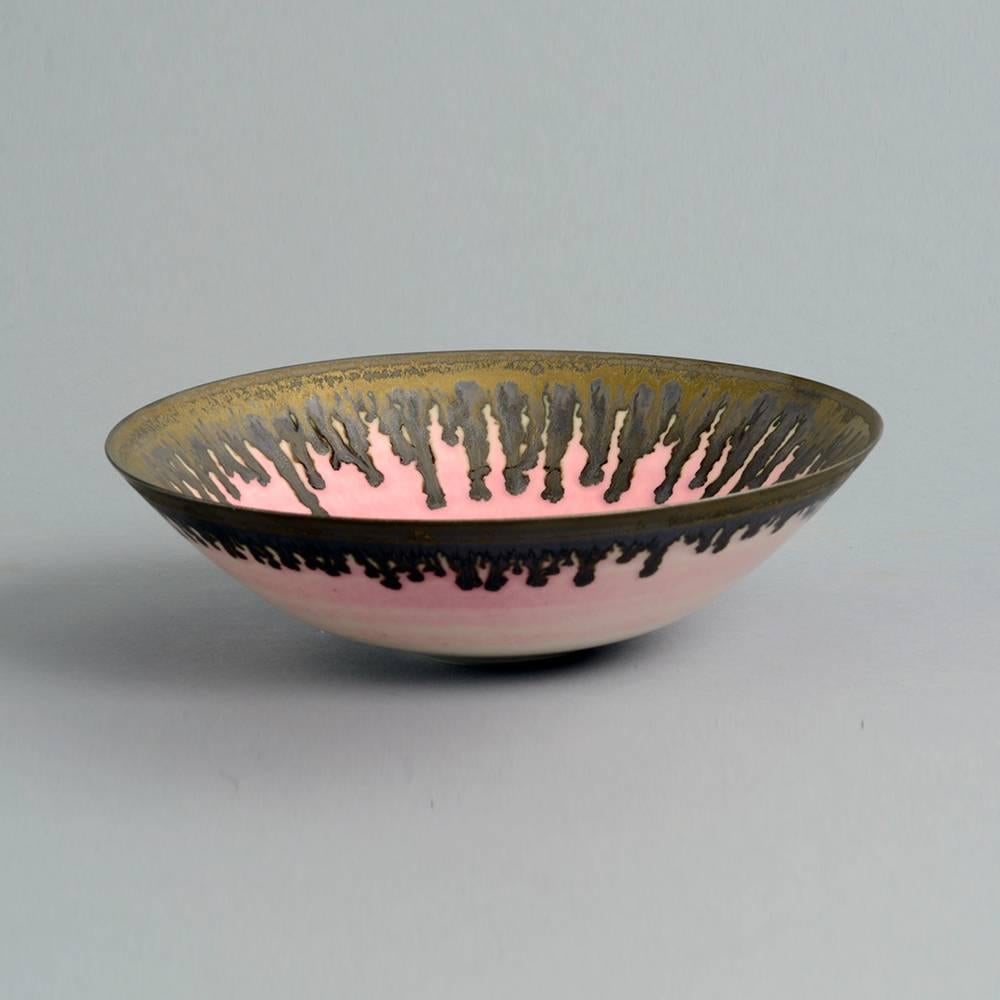 English Porcelain Bowl with Dripping Metallic Glaze by Peter Wills, UK