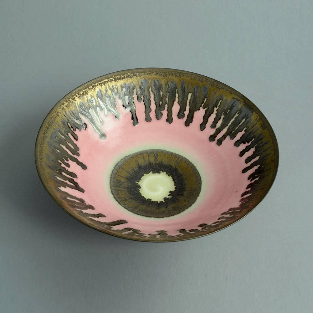 Porcelain Bowl with Dripping Metallic Glaze by Peter Wills, UK In Excellent Condition In New York, NY