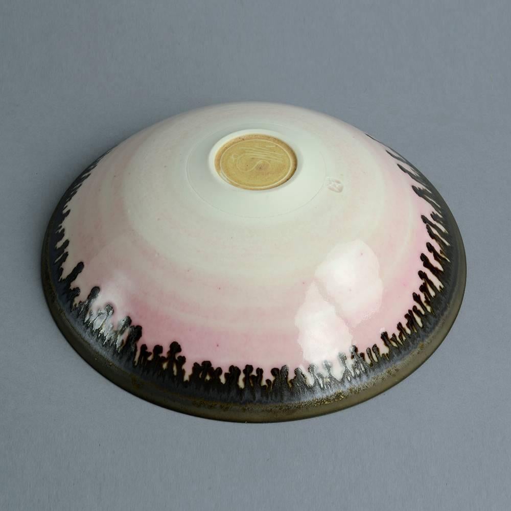 Modern Porcelain Bowl with Dripping Metallic Glaze by Peter Wills, UK