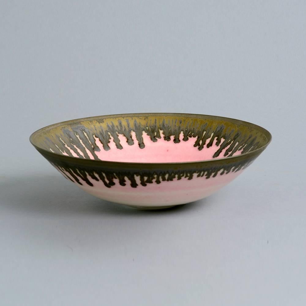 Porcelain Bowl with Dripping Metallic Glaze by Peter Wills, UK 1