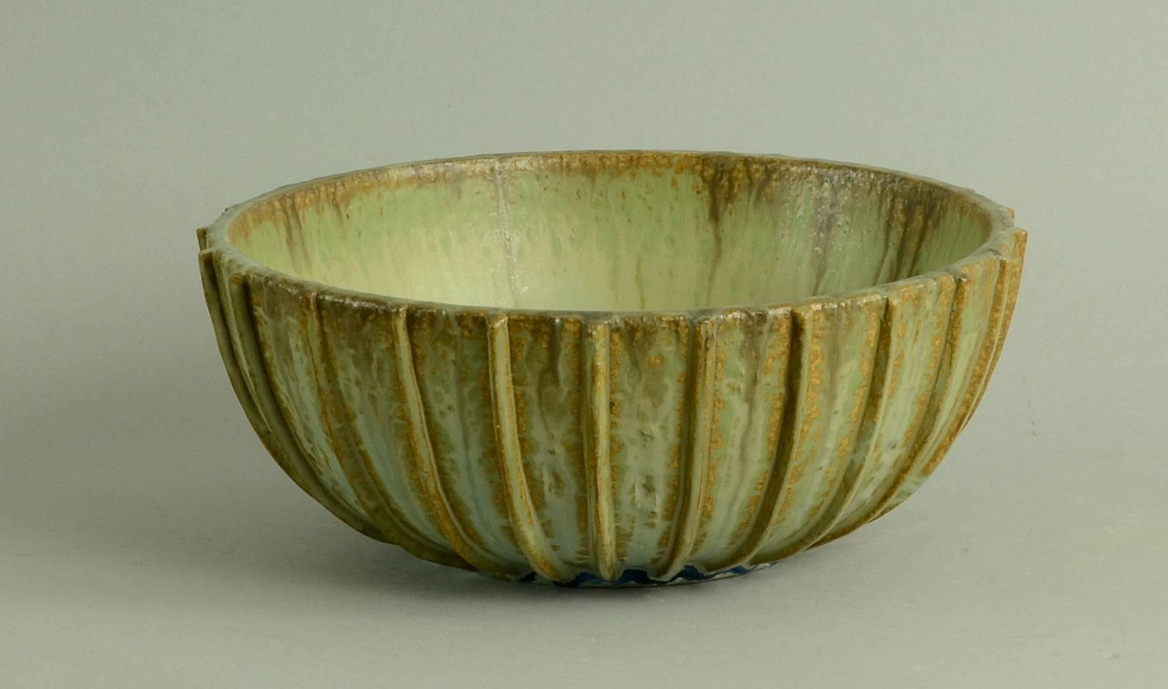 Danish Stoneware Ribbed Bowl by Arne Bang, Denmark, 1930s-1940s For Sale