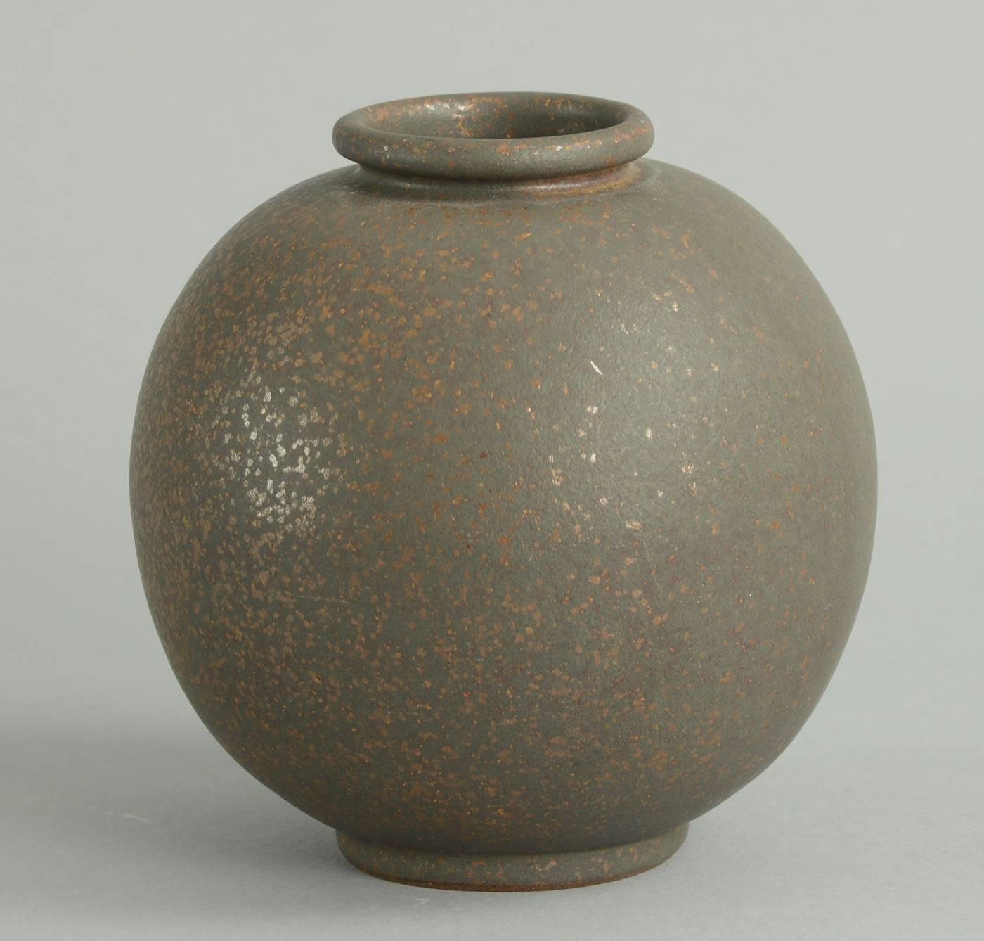 Bauhaus Spherical Vase with Unusual Two-Tone Glaze by Arne Bang, 1930s For Sale