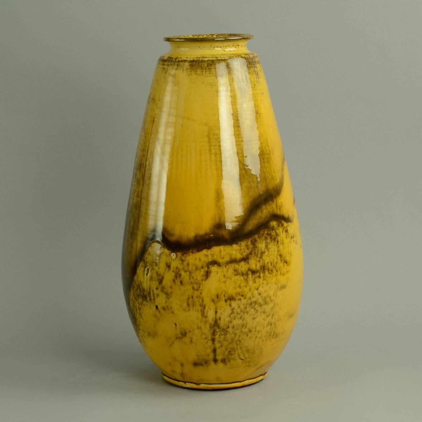 Art Deco Earthenware Vase with Yellow Glaze by Svend Hammershøi for Herman Kahler For Sale