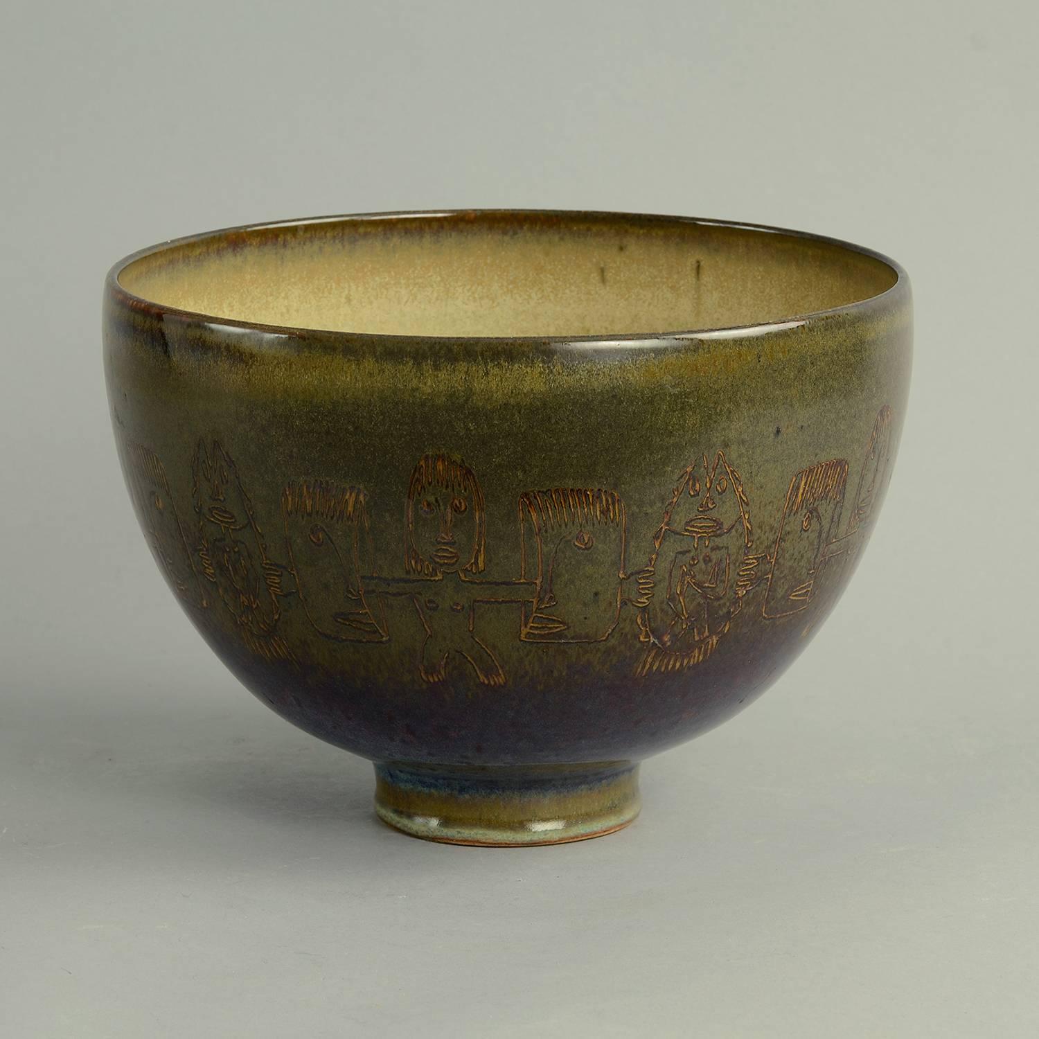 Mid-Century Modern Unique Stoneware Bowl by Edwin and Mary Scheier, Own Studio, US For Sale