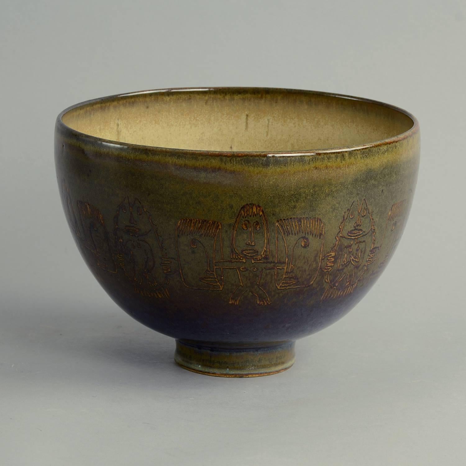 American Unique Stoneware Bowl by Edwin and Mary Scheier, Own Studio, US For Sale