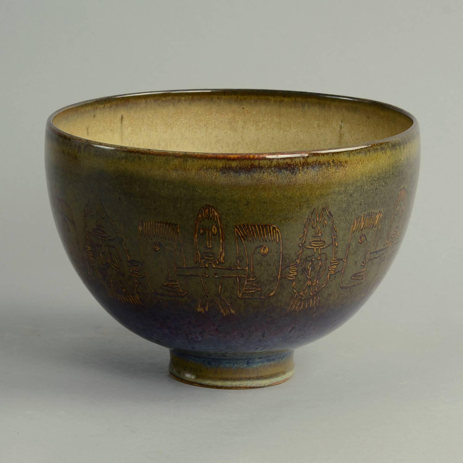 Glazed Unique Stoneware Bowl by Edwin and Mary Scheier, Own Studio, US For Sale