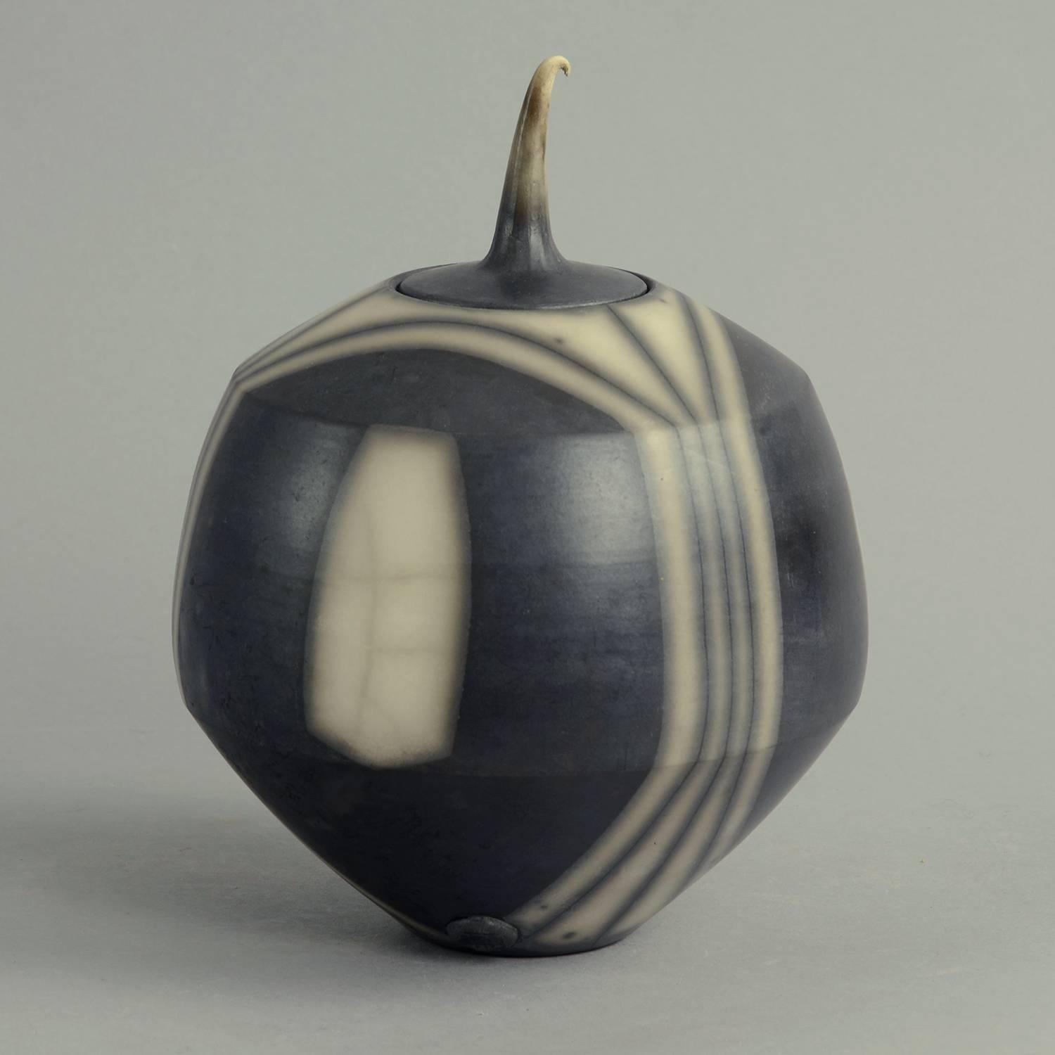 Mid-Century Modern Unique, Smoke-Fired, Burnished Stoneware Raku Lidded Jar by Tim Andrews, UK For Sale