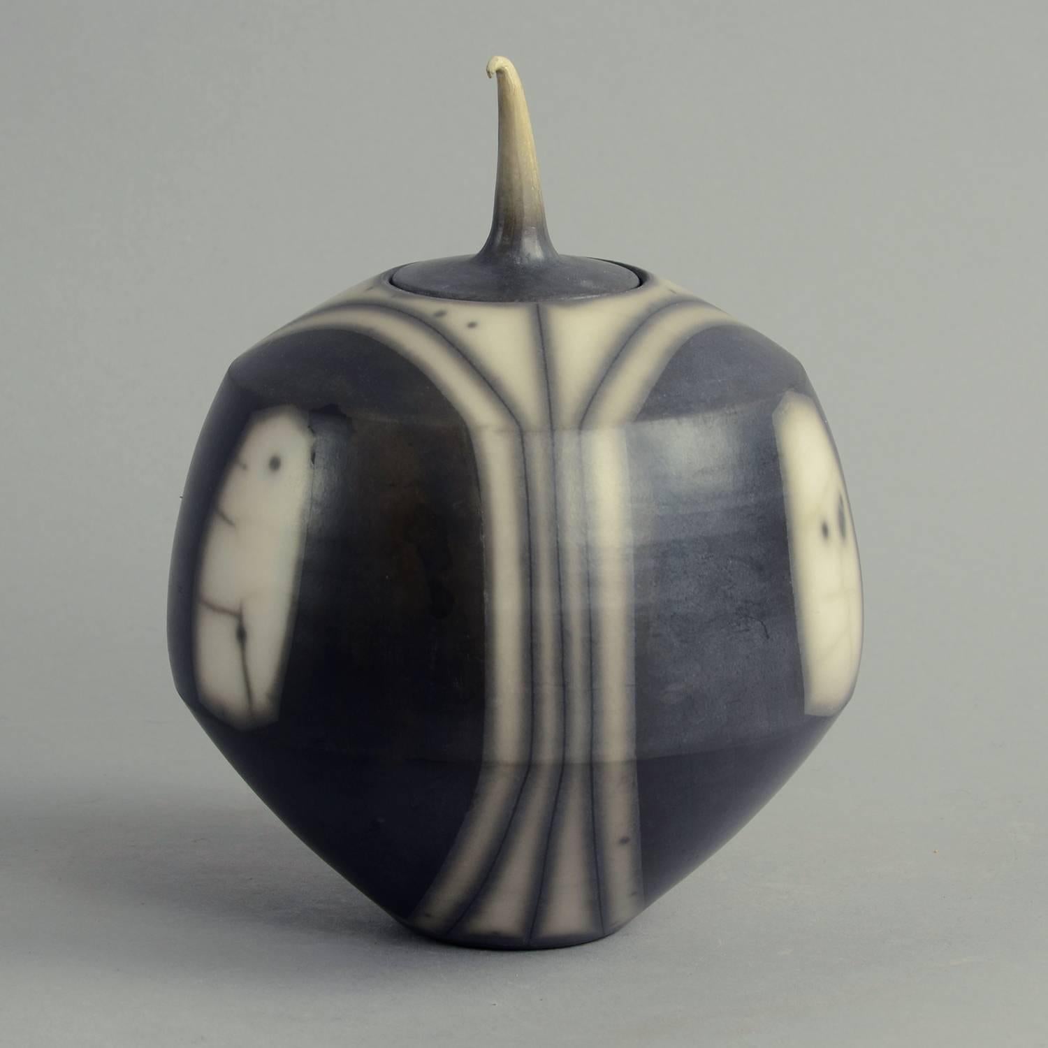 British Unique, Smoke-Fired, Burnished Stoneware Raku Lidded Jar by Tim Andrews, UK For Sale