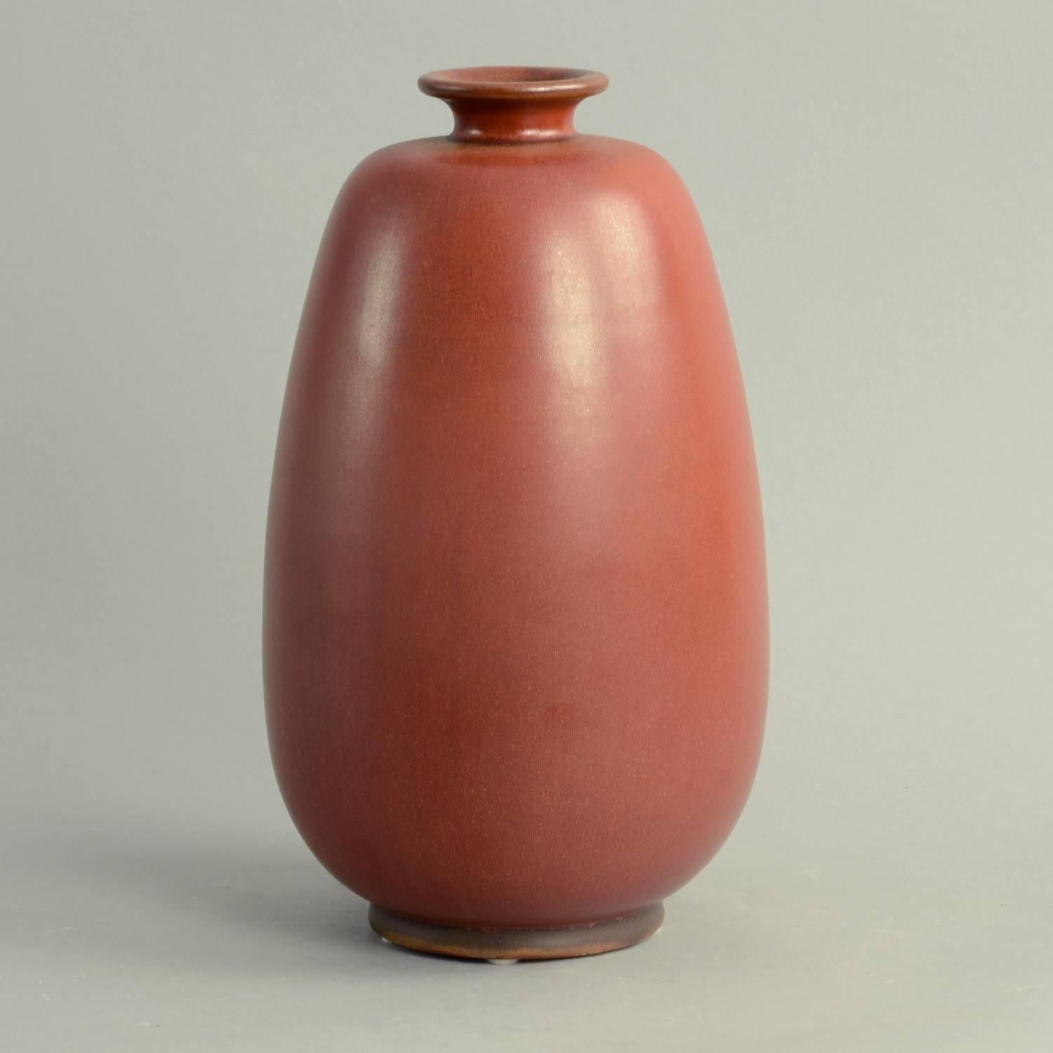 Swedish Unique Stoneware Vase with Red-Brown Glaze by Erich and Ingrid Triller for Tobo For Sale