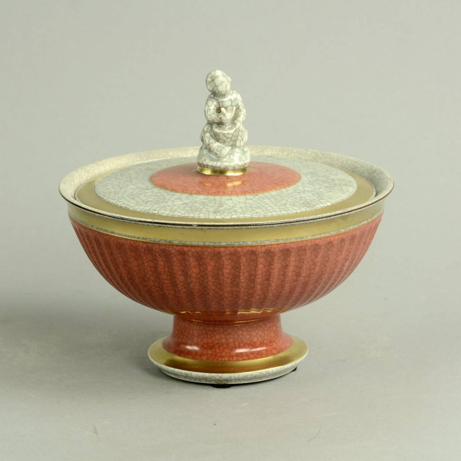 Danish Lidded Bowl with Crackle Glaze by Royal Copenhagen For Sale
