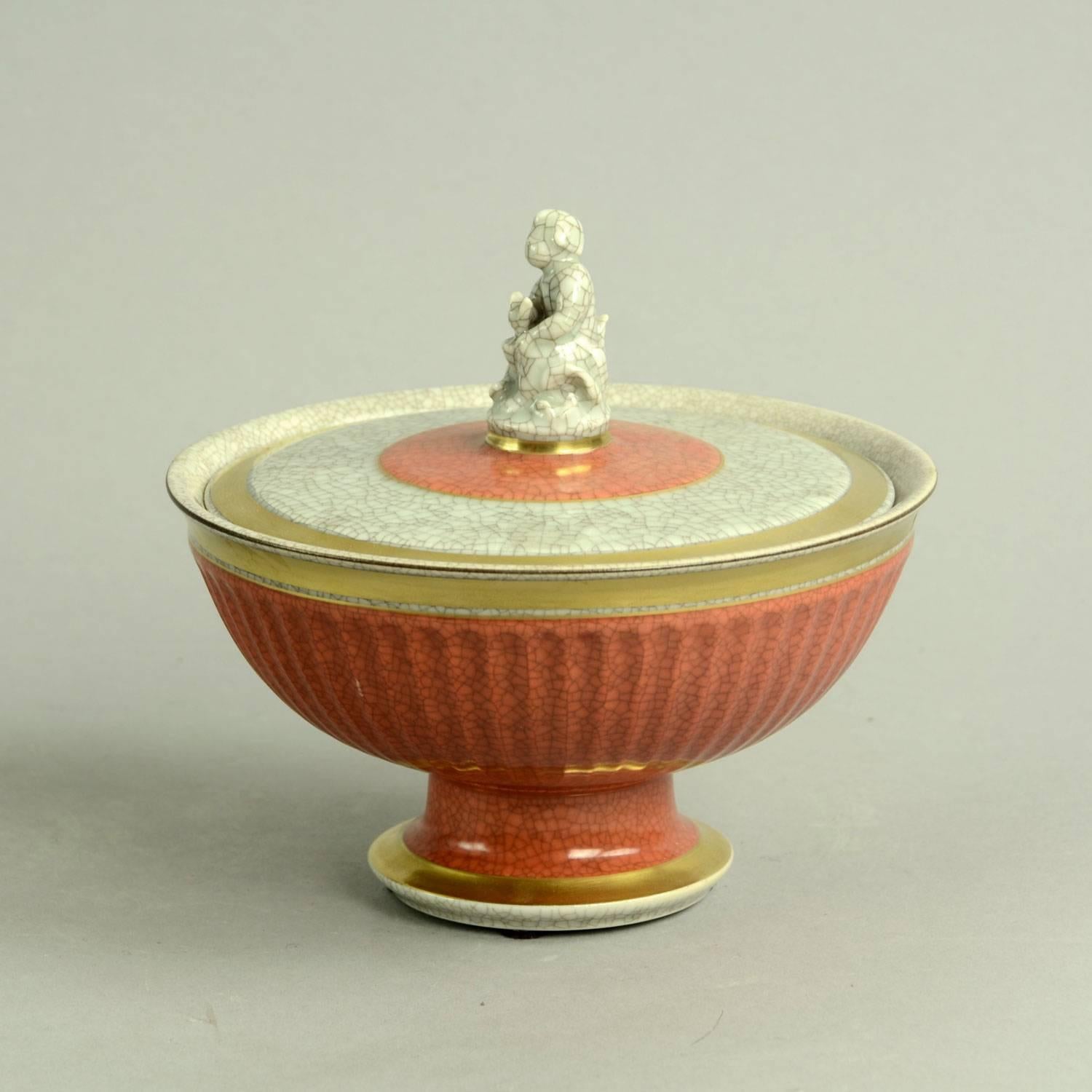 Gilt Lidded Bowl with Crackle Glaze by Royal Copenhagen For Sale