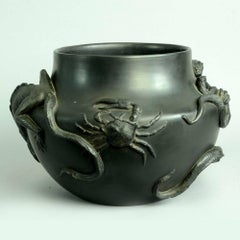 Dragon Vase with Black Basalt Glaze by P Ipsen, Denmark, 1870s