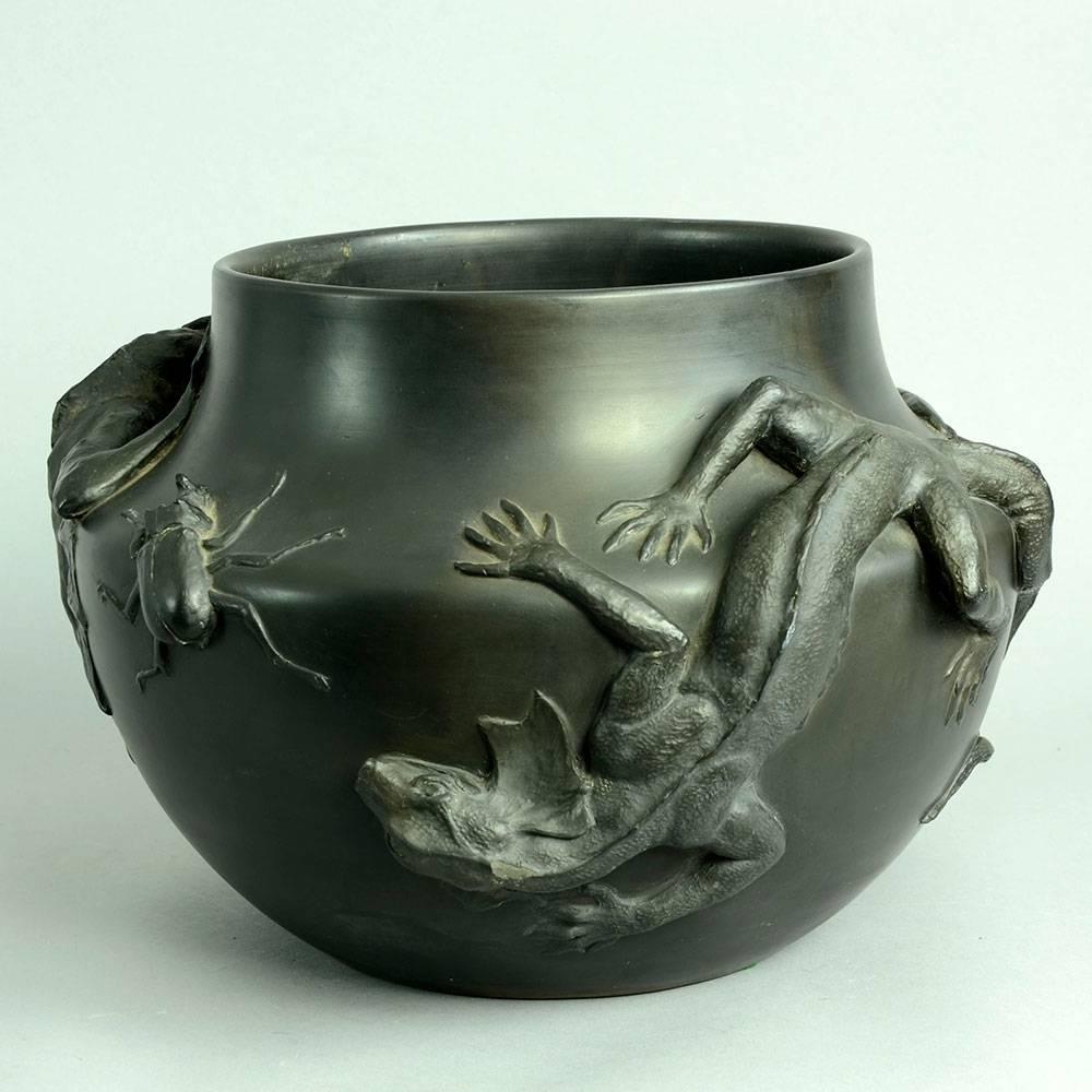 Art Nouveau Dragon Vase with Black Basalt Glaze by P Ipsen, Denmark, 1870s For Sale