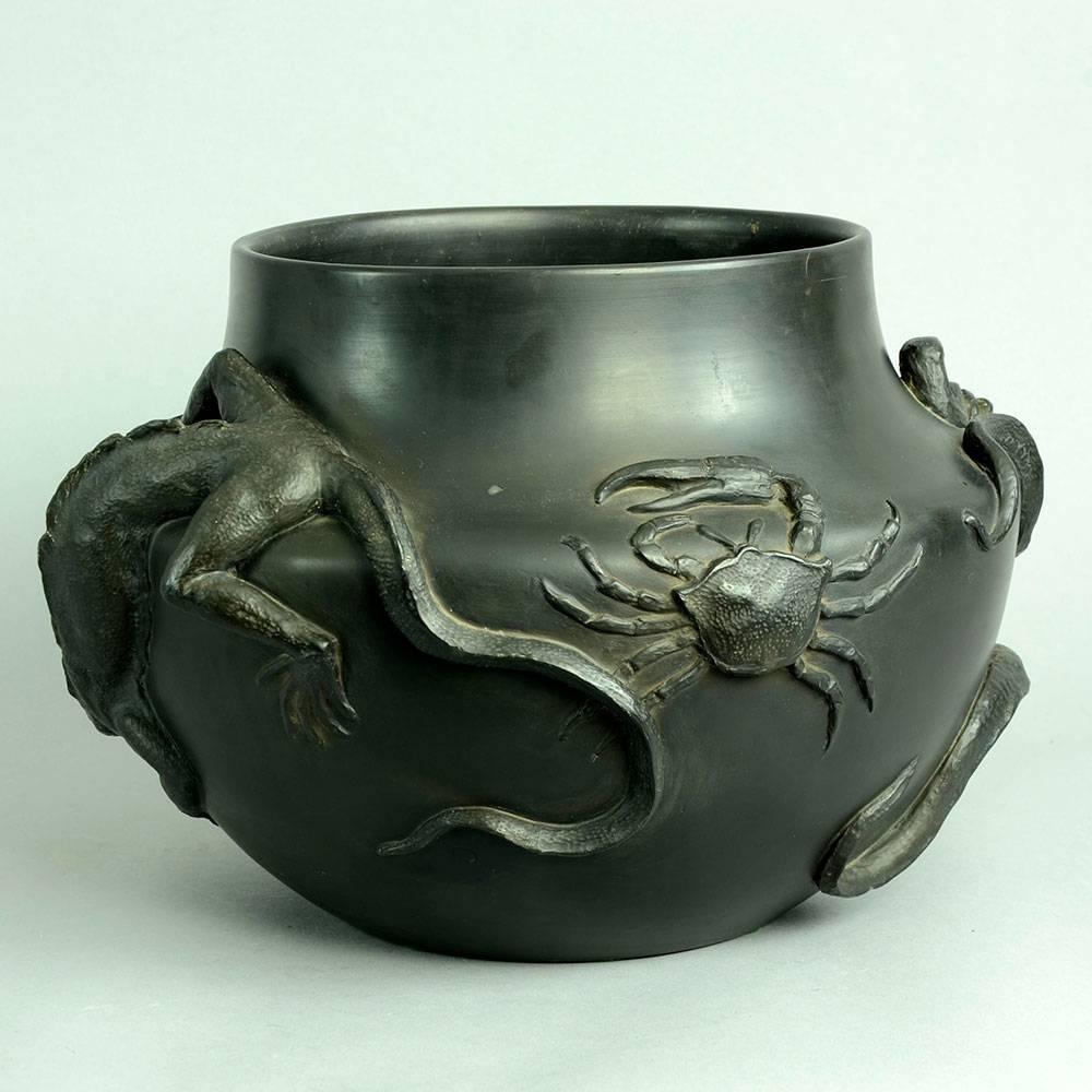 Glazed Dragon Vase with Black Basalt Glaze by P Ipsen, Denmark, 1870s For Sale