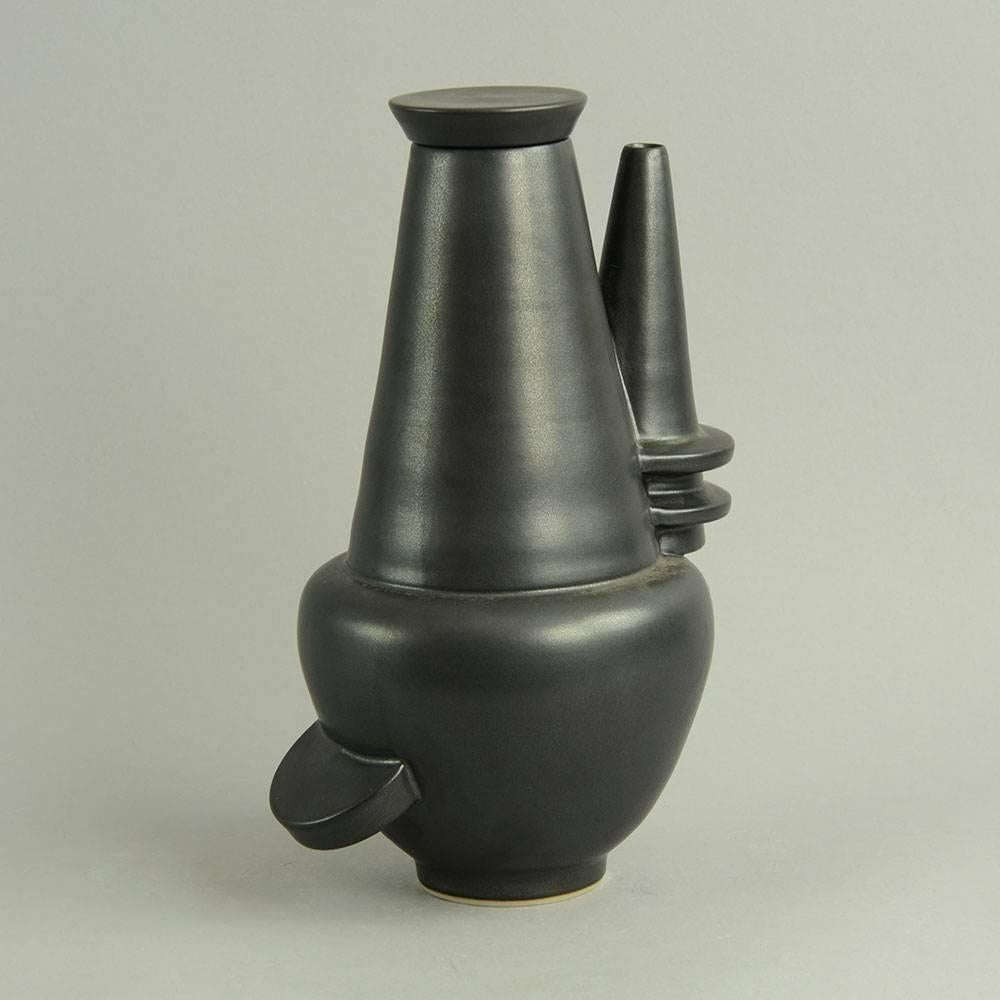 Post-Modern Postmodern Coffeepot with Matte Black Glaze by Lutz Könecke, Germany For Sale