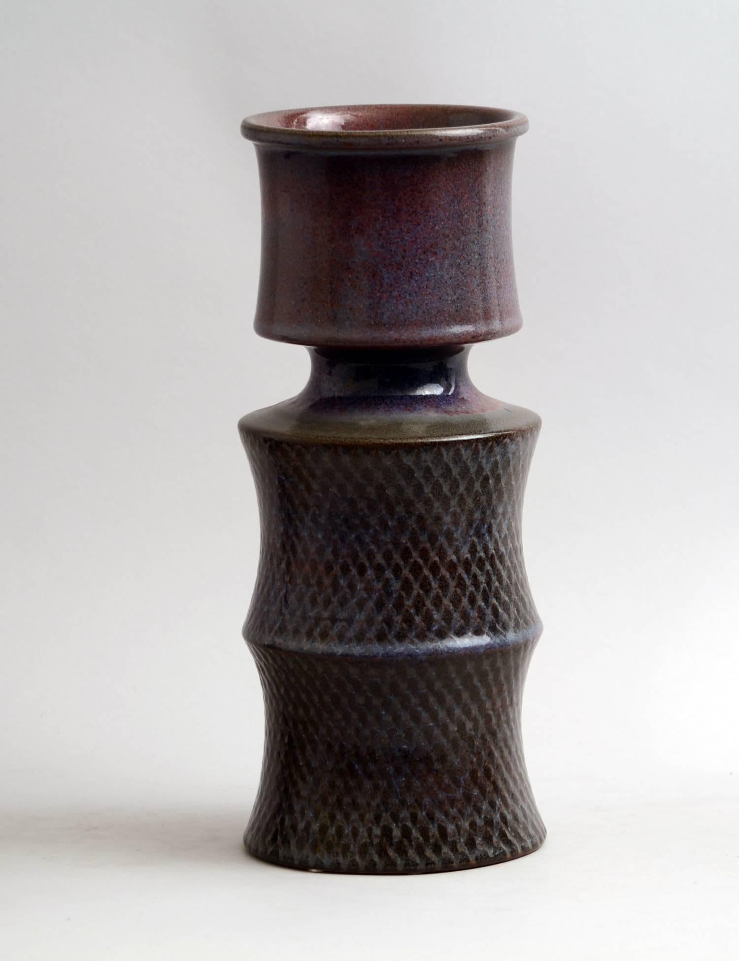 Scandinavian Modern Vase with Purple Glaze by Stig Lindberg for Gustavsberg, 1969 For Sale