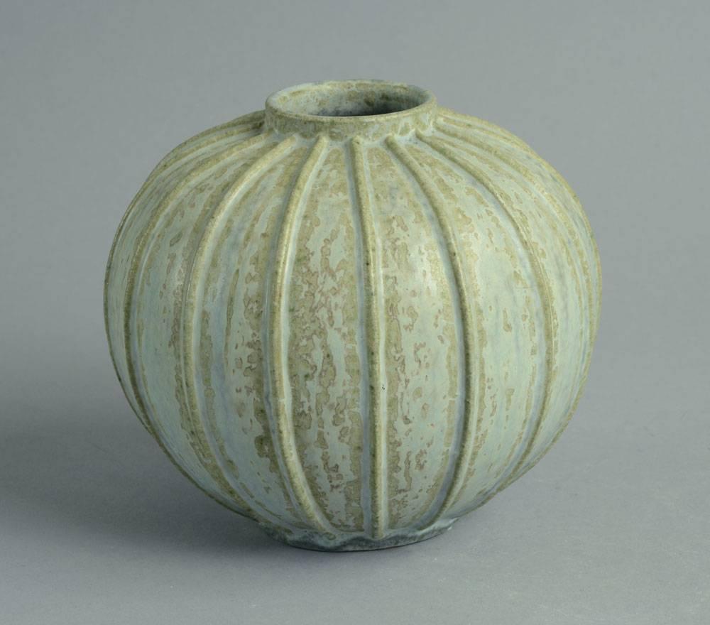 Ceramic Two Spherical Vases with Crystalline Glaze by Arne Bang