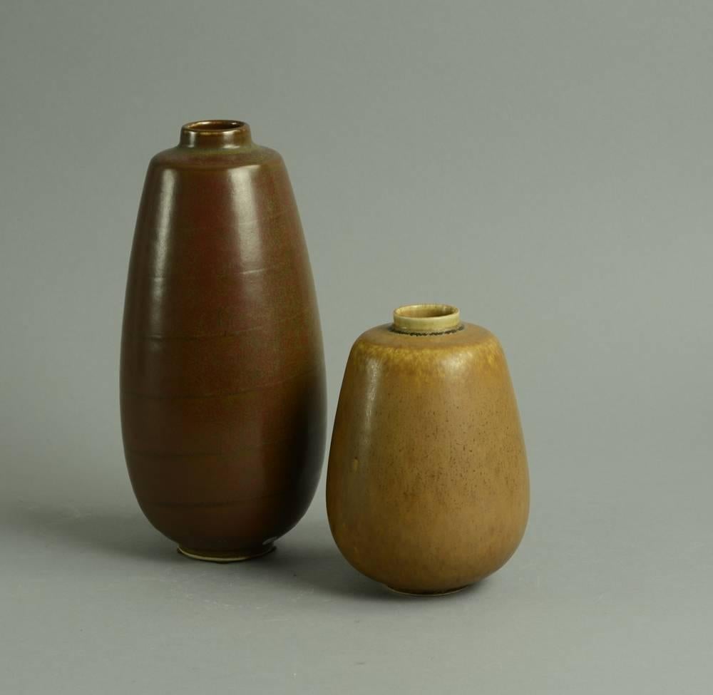 Three Vases with Matte Brown Glaze by Saxbo, Denmark In Excellent Condition For Sale In New York, NY