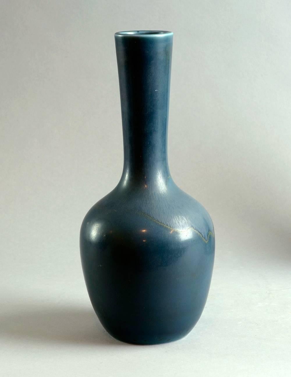 Glazed Stoneware Vase with Blue Hare's Fur Glaze by Wilhelm Kage, Gustavsberg For Sale