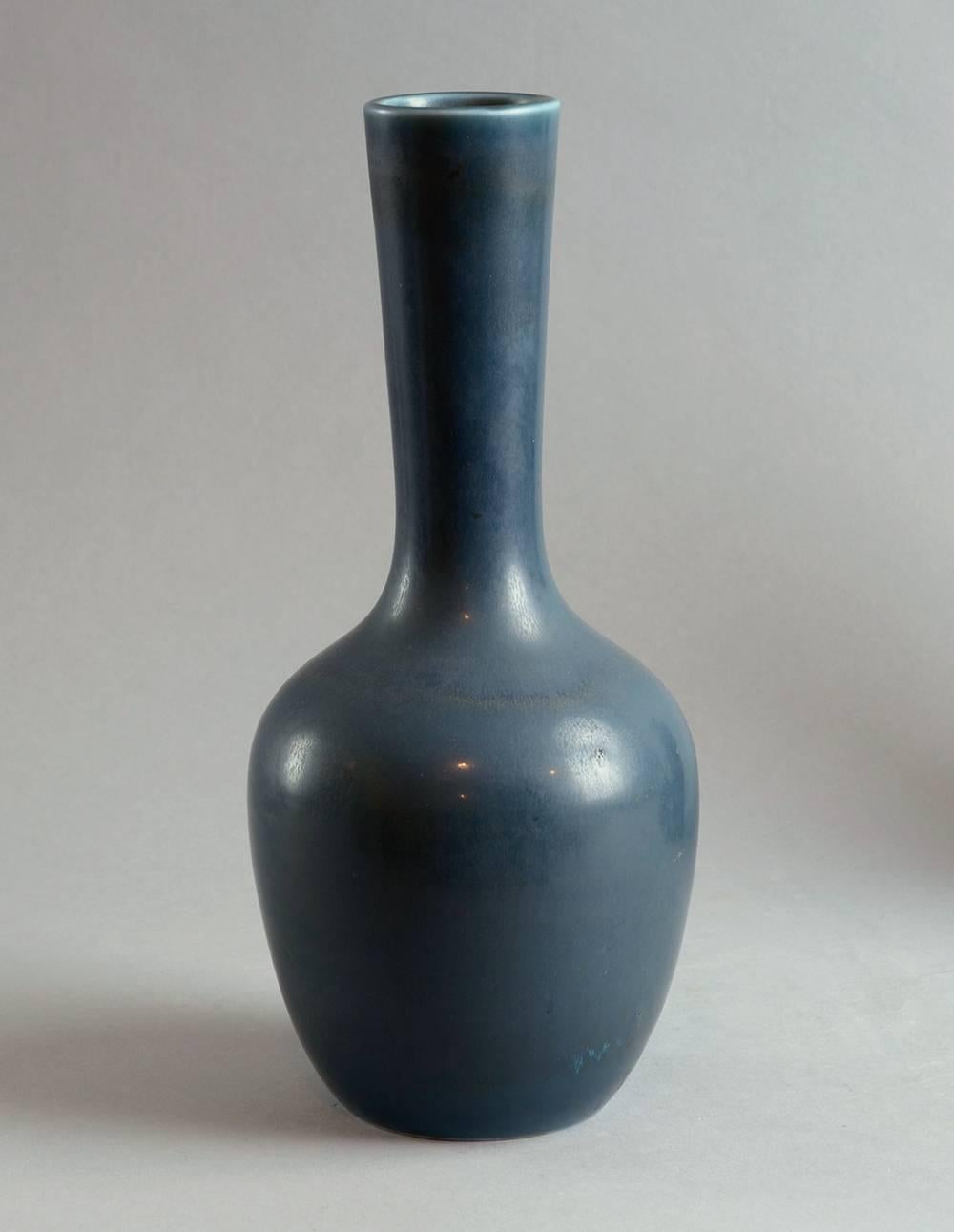 Stoneware long-necked vase with blue hare's fur glaze, circa 1940s.