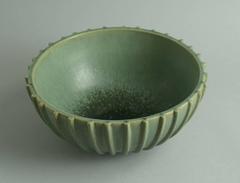 Large Ribbed Bowl with Matte Green Glaze by Arne Bang