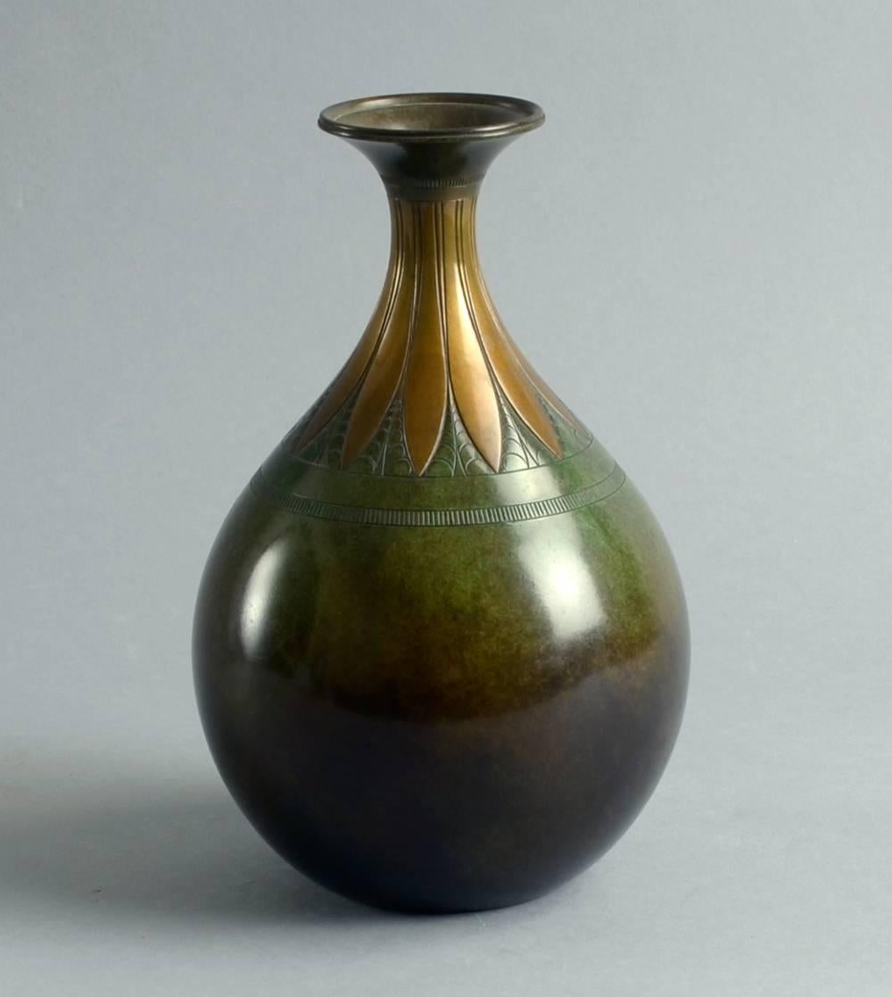Art Deco Bronze Vase with Decorative Inlay by Just Andersen For Sale